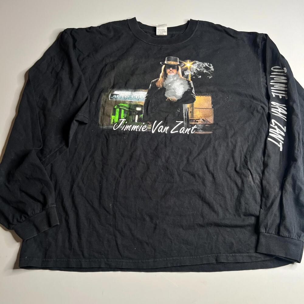 Vintage Jimmie Van Zant‎ Long Sleeve Graphic Band T Shirt Black Mens 2XL